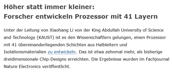 科学家开发出41层处理器 首批应用场景将涵盖显示屏 科学家开发出41层处理器 首批应用场景将涵盖显示屏