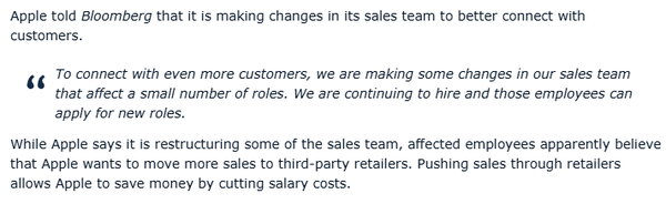 苹果罕见裁员波及数十名销售员工 聚焦渠道结构优化