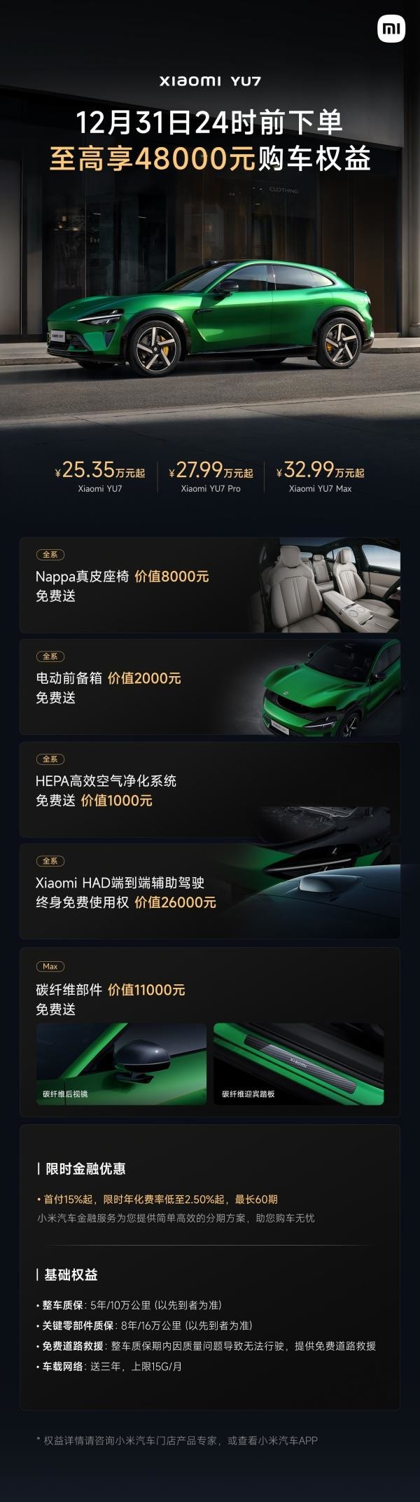 小米汽车公布12月购车权益：辅助驾驶终身免费使用