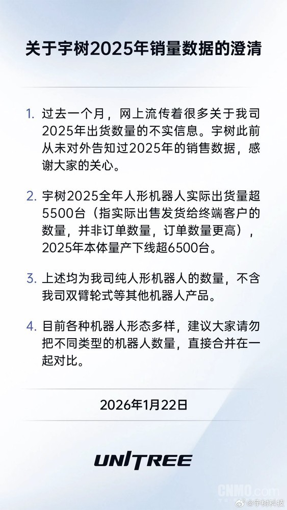 宇树科技澄清2025年销量数据:此前从未对外透露 宇树科技澄清2025年销量数据:此前从未对外透露
