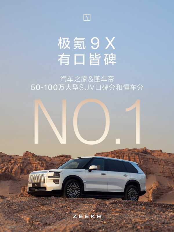 极氪9X稳居50万元以上SUV性价比榜首 连续三个月