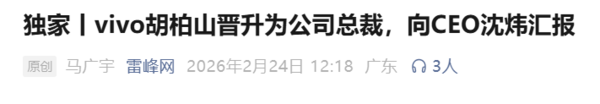 相关报道 曝vivo高层人事调整:沈炜不再兼任总裁 由胡柏山担任