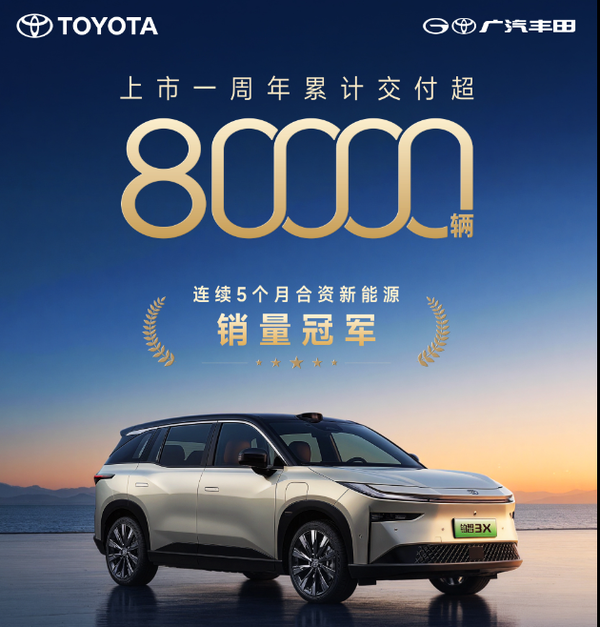 丰田铂智3X上市一周年交付超8万辆 合资新能源销冠