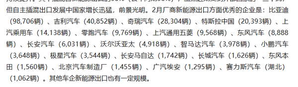 2月中国新能源乘用车出口26.9万辆 特斯拉出口2万辆