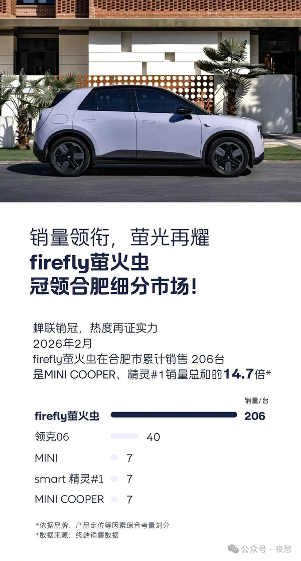 2月萤火虫合肥销量206台 达MINI、smart总和的14.7倍