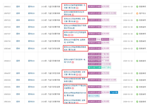 蔚来ES8被大量用户投诉座椅塌陷问题 涉及多个版本