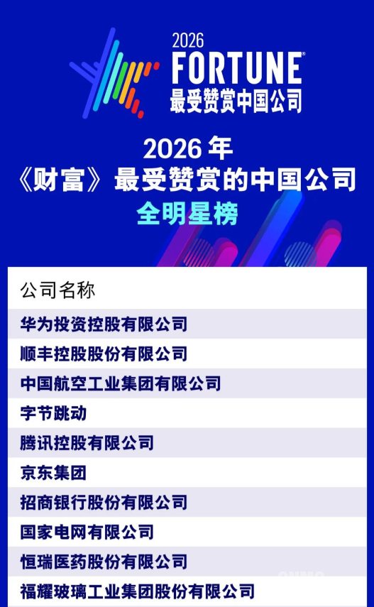 2026年《财富》最受赞赏的中国公司榜单揭晓:华为位居榜首 2026年《财富》最受赞赏的中国公司榜单揭晓:华为位居榜首