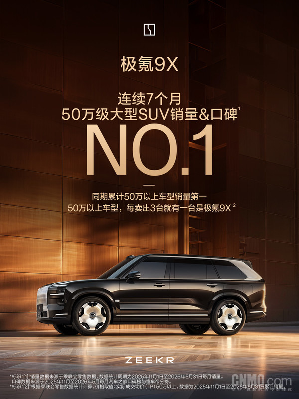 极氪9X连续七个月登顶50万级大型SUV销量榜 交付超6万辆 极氪9X连续七个月登顶50万级大型SUV销量榜 交付超6万辆