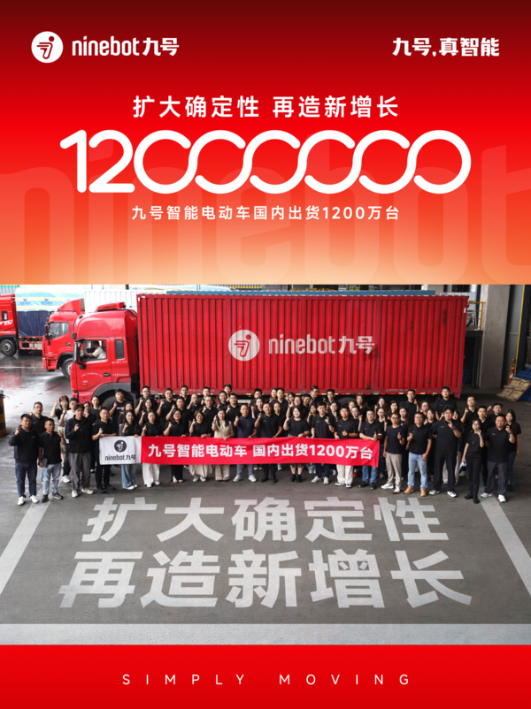 九号智能电动车累计出货突破1200万台,领跑优势持续扩大 九号智能电动车累计出货突破1200万台,领跑优势持续扩大