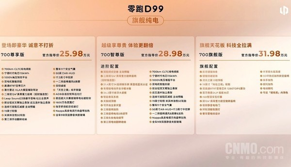 零跑D99正式上市 售价24.89万元起 最高115kWh电池