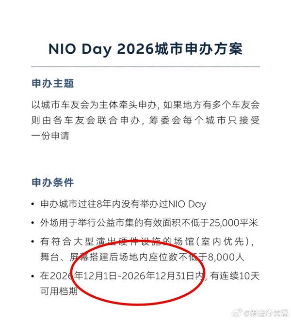 蔚来NIO Day 2026被曝回归12月举办 城市申办机制重启