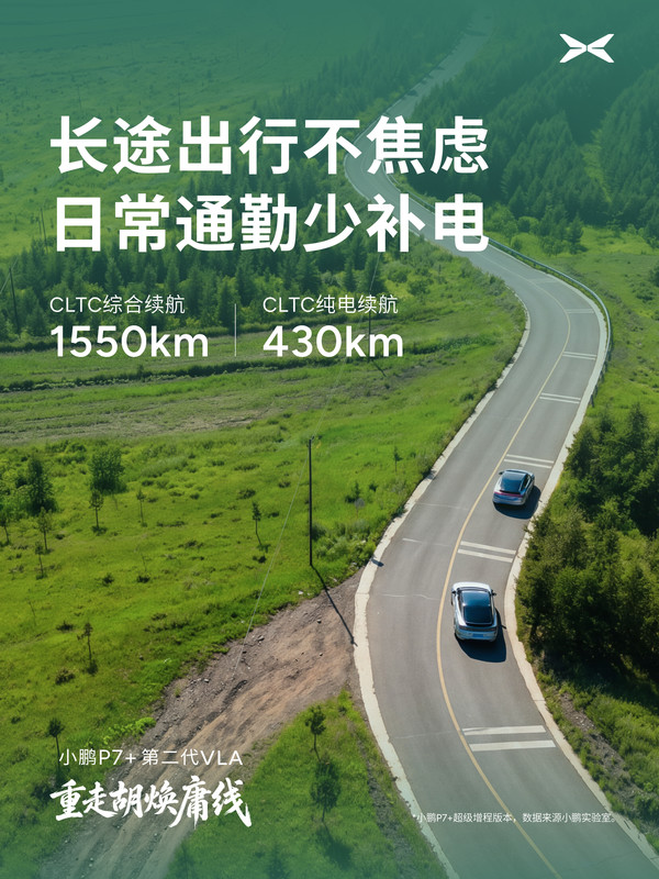 小鹏P7+第二代VLA重走胡焕庸线 综合续航达1550公里