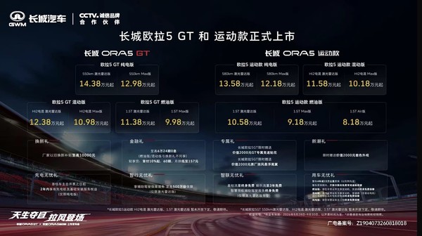 起售价8.18万元!欧拉5GT与欧拉5运动款正式上市 起售价8.18万元!欧拉5GT与欧拉5运动款正式上市