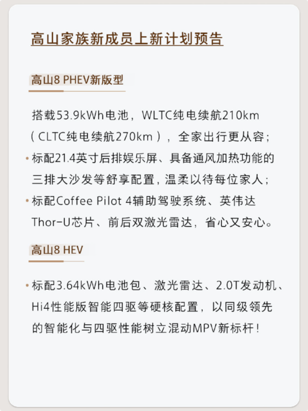 魏牌高山家族PHEV新版型9月内上市 HEV版四季度见