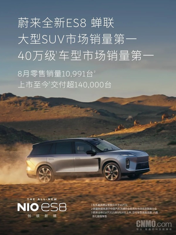 蔚来全新ES8蝉联大型SUV销量第一 累计交付超14万台 蔚来全新ES8蝉联大型SUV销量第一 累计交付超14万台