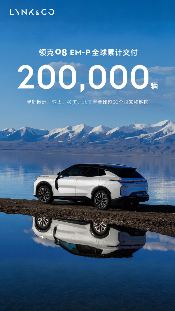 领克08 EM-P全球累计交付20万台 覆盖超30个国家地区 领克08 EM-P全球累计交付20万台 覆盖超30个国家地区
