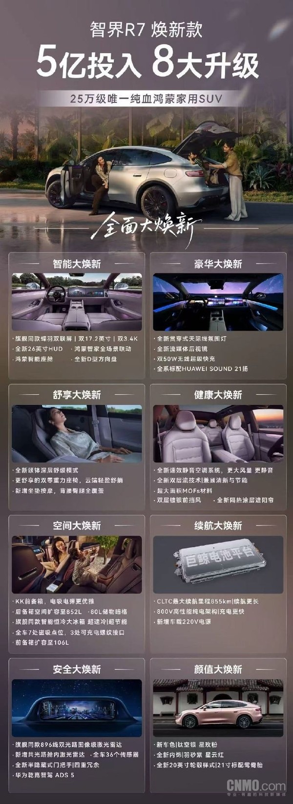 智界R7焕新款八大升级公布 定位25万级纯血鸿蒙家用SUV 智界R7焕新款八大升级公布 定位25万级纯血鸿蒙家用SUV