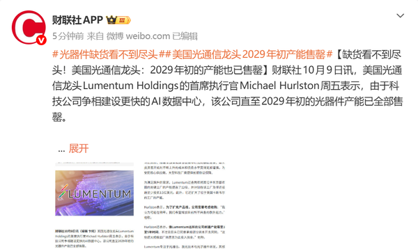 美国光通信龙头Lumentum产能告急 2029年产能已售罄