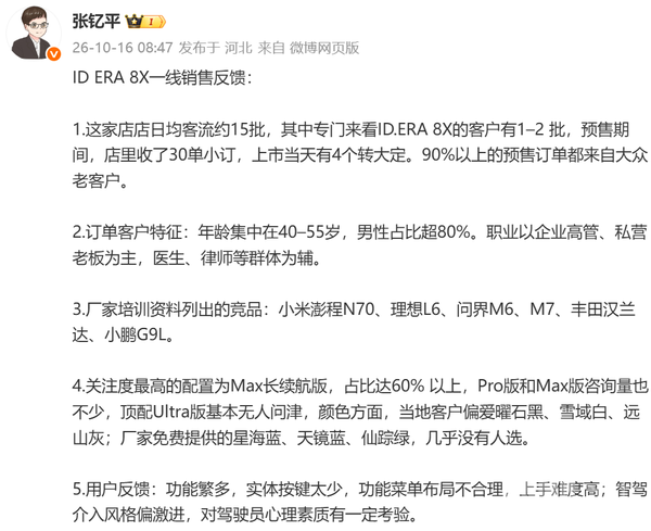 大众ID.ERA 8X用户画像曝光：多对比理想L6、问界M7