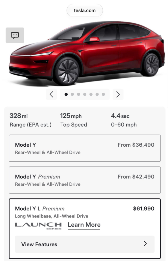 特斯拉在美国推迟Model Y L交付时间 订单排到2027年