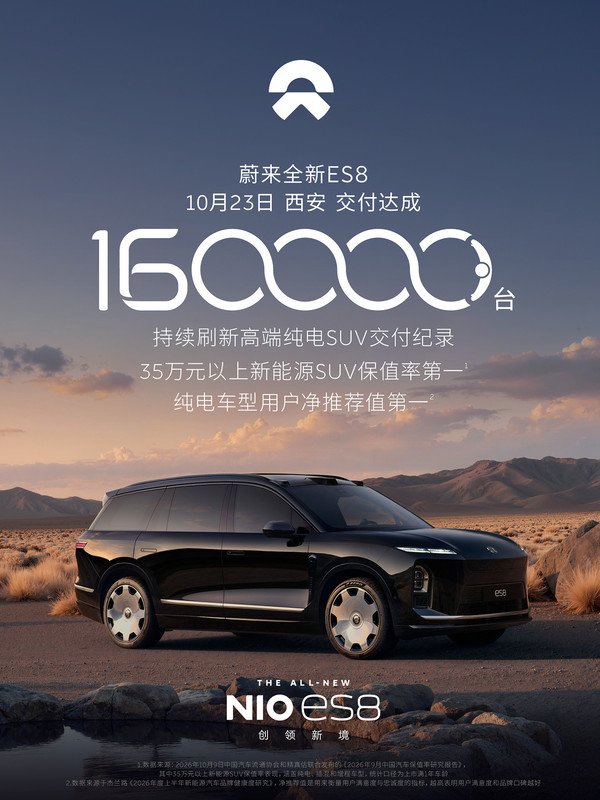 蔚来交付第16万辆ES8 蔚来交付第16万辆ES8 刷新40万级高端纯电车交付纪录